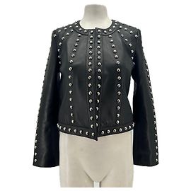 L'Agence Lederjacke mit Nieten Schwarz Schwarz