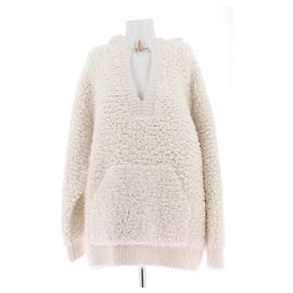 Céline Pull à capuche en laine alpaga blanche Blanc