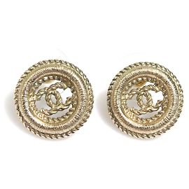 Chanel Gold Metal Stud Earrings Golden