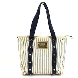 Louis Vuitton Antigua Cabas MM Shoulder Bag Cream Navy blue