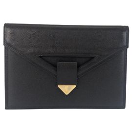 Yves Saint Laurent Vintage Black Leather Clutch Bag Black