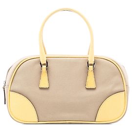 Bolsa Bauletto em lona Canapa com detalhes em cinghiale bege da Prada Bege