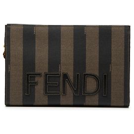 Fendi Brown Pequin Coated Canvas Clutch Other