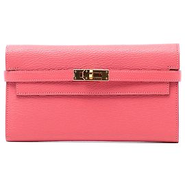 Cartera Longa Kelly en Cabra Mysore Rosa de Hermès Rosa