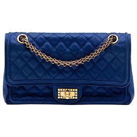 Chanel Bleu Satin Matelassé Réédition 2.55 Double Rabat 225 Bleu