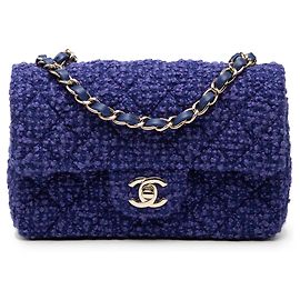 Chanel Azul Mini Rectangular Clásico Tweed Con Solapa Simple Azul