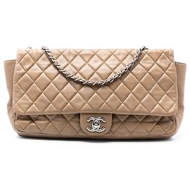 Chanel Brown Jumbo Quilted Lambskin Coco Rain Flap Brown Khaki