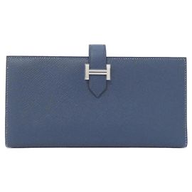Hermès Hermes Bearn Soufflé Verso Long Wallet Blue