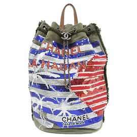 Chanel 93671 Backpack Red Blue Khaki