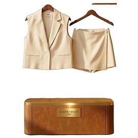 Conjunto de saia-short e blazer sem mangas bege da Claudie Pierlot Bege