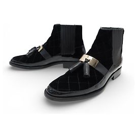 BALMAIN CHELSEA-STIEFEL MIT POMPONS 46 QUILTED-SUEDE Schwarz