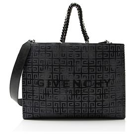 Givenchy 4G Embroidered Canvas Chain Medium G-Tote Black