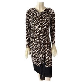 Vestido de seda Diane von Furstenberg Marrom Preto Branco