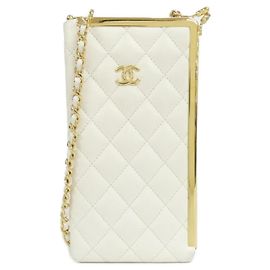 Chanel White Lamb Leather Phone Case White