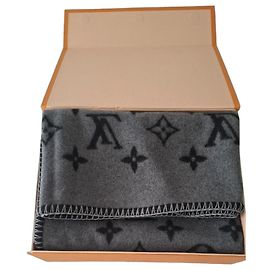 Manta Louis Vuitton Preta e Cinza de Lã e Cashmere Preto Cinza