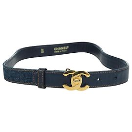 CHANEL COCO Mark Belt Denim 29.9"" Blue CC Auth LNZ132M Blue