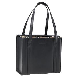 BURBERRY Nova Check Handtasche aus schwarzem Leder mit silbernem Auth mr2041 Schwarz Silber