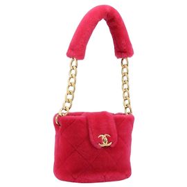 CHANEL Bolsa de Ombro Matelassé com Corrente de Pele Rosa Ouro CC Auth LNZ158SM Rosa Dourado