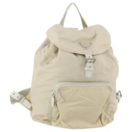 PRADA Backpack Nylon Beige Silver Auth bs33075 Silvery Beige