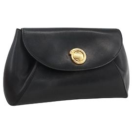 Bolsa Clutch de Couro Cartier Preta Dourada Auth bs33557 Preto Dourado