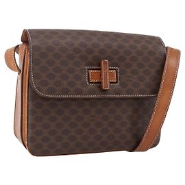 Céline Bolsa de Ombro em Lona Macadam CELINE em Couro PVC Marrom Dourado Auth LNZ062 Marrom Dourado
