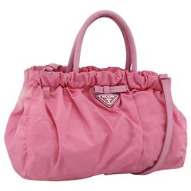 PRADA Nylon 2-in-1 Handtasche Rosa Silber Auth ARZ368 Silber Pink