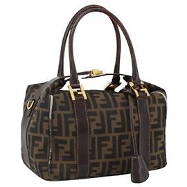 FENDI Zucca Canvas Handtasche Schwarz Braun Auth 172665 Braun Schwarz