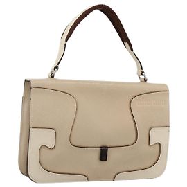 Bolsa de Mão Miu Miu em Couro Bege Prata Auth LNZ021 Prata Bege