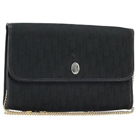 Bolsa de ombro em canvas Trotter Christian Dior preta e dourada Auth bs33658 Preto Dourado