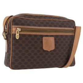 Céline CELINE Macadam Canvas Shoulder Bag PVC Leather Brown Gold Auth ki6508 Brown Golden