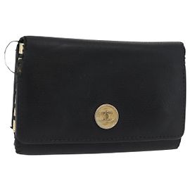 CHANEL Key Case Leather Black CC Auth 172555 Black
