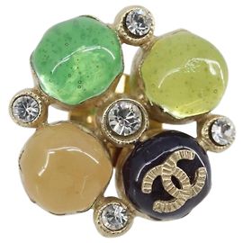 Broche de metal CC Gripoix da CHANEL Pedra multicolorida Ouro CC Auth am10855V Multicor Dourado