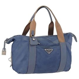 PRADA Borsa a mano in nylon blu argento Auth mr2051 Argento Blu