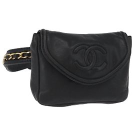 CHANEL COCO Gürteltasche Mark Chain Lammleder Schwarz Gold CC Auth BA11165 Schwarz Golden