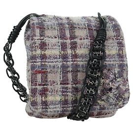 Borsa a Spalla Camelia con Catena CHANEL Tweed Viola Argento CC Auth LNZ320SAv Argento Porpora