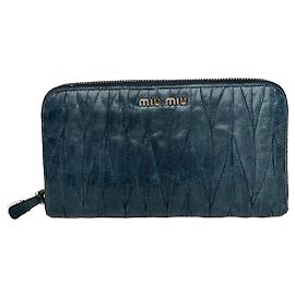 Vintage Miu Miu Leather Zippy Wallet Blue Blue