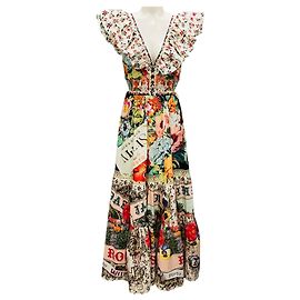 Robe tiered à imprimé Amor multi-aromatique blanche Camilla avec col froncé Multicolore
