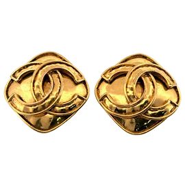 Vintage Chanel Coco Mark CC Square Gold Earrings Golden