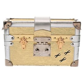 Bolsa de Ombro Petite Malle Epi Louis Vuitton Prata Dourado