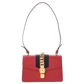 Bolsa de ombro em couro e lona vermelha Gucci Sylvie Vermelho
