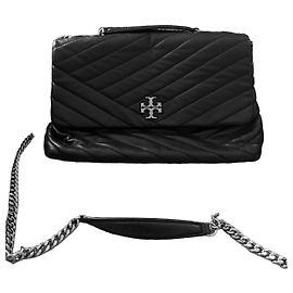 Borsa Piccola Tory Burch Kira Chevron in Pelle Nera Nero