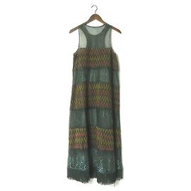 Autre Marque Vestido de algodão Mixed Media abacaxi Verde