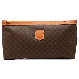 Céline Celine Brown Macadam Coated Canvas Clutch Brown