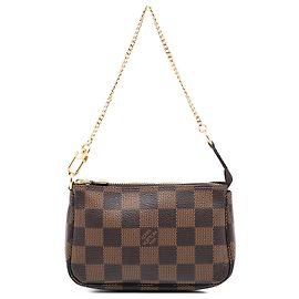 Mini Pochette Accessoires Damier Ebene Marrón Louis Vuitton Castaño