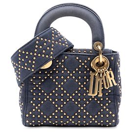 Dior Mini Denim Cannage Azul Studded Suave Lady Dior Azul Azul marinho
