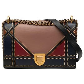 Dior Brown Medium Multicolore Studded Lambskin Diorama Flap Brown Flesh