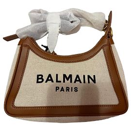Bolsa Balmain Paris em lona e couro Marrom Bege