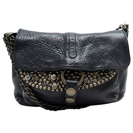 NUOVO BORSO CAMPOMAGGI FLAVIA CON MANICO IN PELLE GRAIN NERA CON STUDS Nero