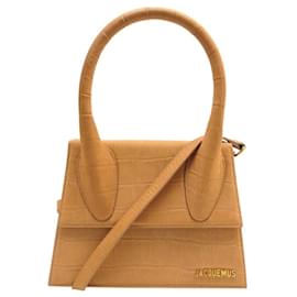 NEUE JACQUEMUS LE GRAND CHIQUITO HANDTASCHE AUS KROKODIL-OPTIK-LEDER MIT SCHULTERGURT Kamel