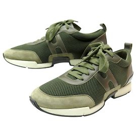 Hermès CHAUSSURES HERMES STARTER 182383ZH BASKETS 42 CUIR ET DAIM + BOITE SNEAKERS Kaki